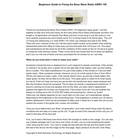 Bose Wave Radio AWR1-1W *Repair DIY SERVICE KIT* Complete Upgrade Free Shipping! - Picture 2 of 11